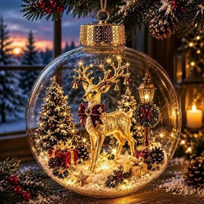 10CM Clear Christmas Ornament Ball Glowing Decor Holiday Scene Christmas Tree Hanging Toy Winter Diorama Bauble for Window Xmas