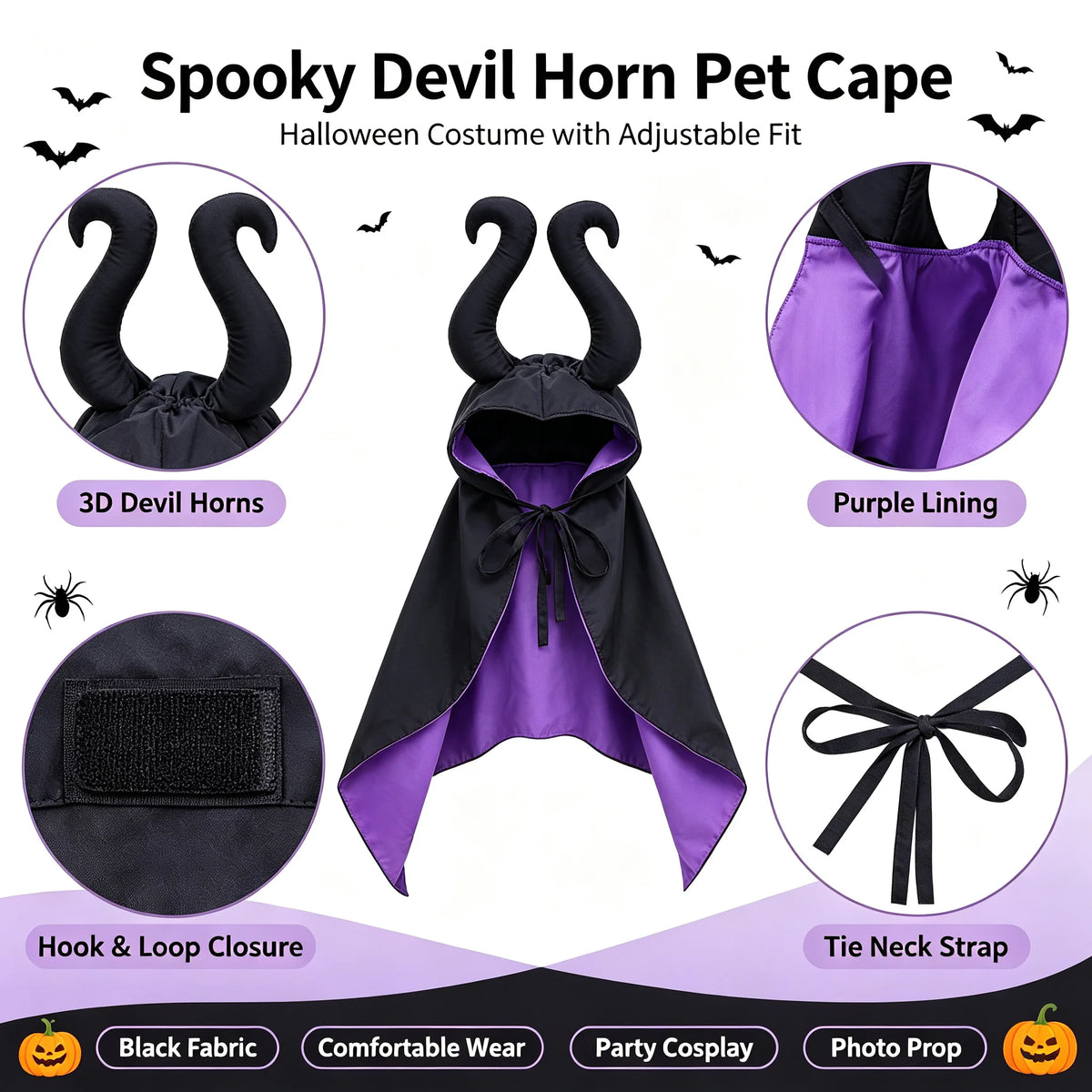Halloween Dog Cat Costume Hooded Cloak Maleficent Velvet Cape Adjustable Cosplay Party Dress Apparel Funny Witch Holiday Pet