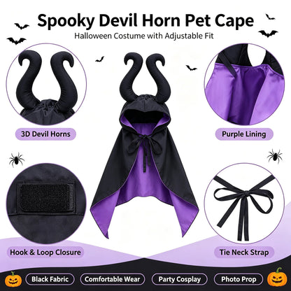 Halloween Dog Cat Costume Hooded Cloak Maleficent Velvet Cape Adjustable Cosplay Party Dress Apparel Funny Witch Holiday Pet