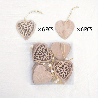 Elegant Wooden Christmas Ornaments Collection with Snowflake and Heart Designs for Home Tree Decor Festive Party Supplies,