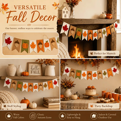 Fall Harvest Felt Banner Pumpkin Maple Leaf Acorn Garland Flag Autumn Thanksgiving Home Fireplace Mantel Party Hanging Decor