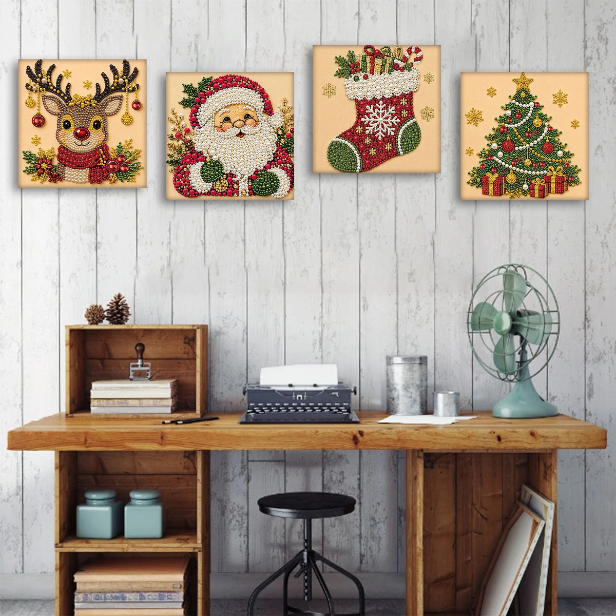 Christmas Decor DIY Santa Claus Snowman 3D Pearl Painting Diamond Art Kits for Beginners 20*20CM for Home Wall Decoration Gift