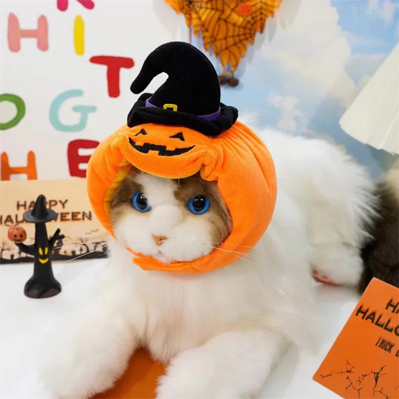Halloween Pet Hat Funny Pumpkin Cat Headwear Cute Animal Costume Unique Pet Hood Festival Headgear For Halloween Party Pets