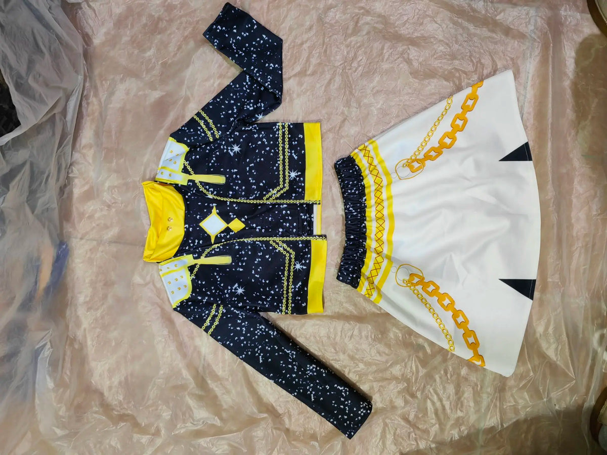 Kids Anime Cosplay Girl Costume Group Idol Singer Performance Show Black Golden Costume Child Halloween Party Clolthes Outfit