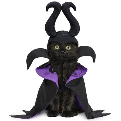 Halloween Dog Costume Black Purple Pet Maleficent Costume for Cats Dogs Adjustable Dog Dress Up Cape with Hat Funny Party Outfit