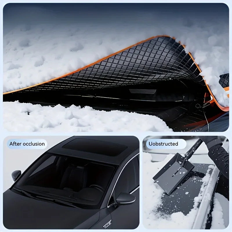 Magnetic Oxford Snow Cover, Thick Frost Guard for All Cars, Easy Install, Durable Winter Ice Protection for Windshield.