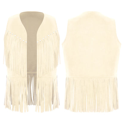 Kids Girl Boy Fringed Vest for Carnival Theme Party Tassels Top Open Front Waistcoat Child Halloween Western Cowboy Costumes