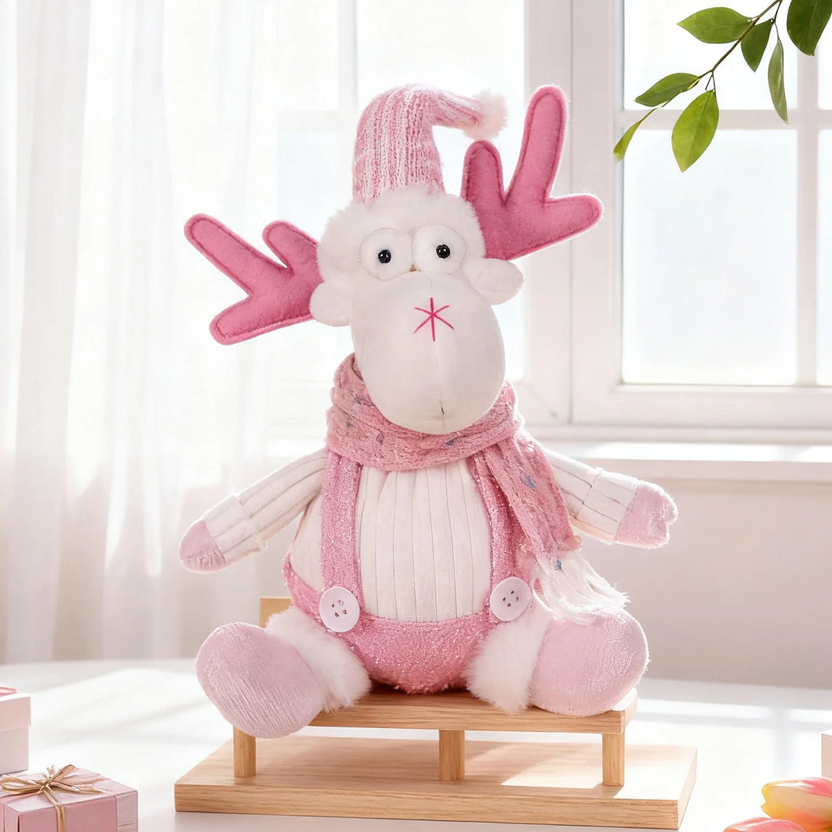 Christmas Decorations - Sitting Sequined Cartoon Doll Pendant Pink Reindeer,Snowman and Santa Claus Christmas Party Scene Props