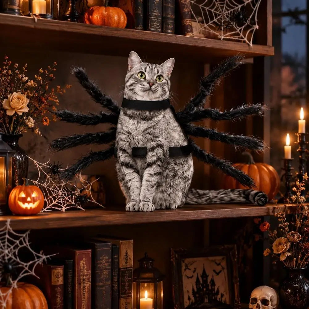 Halloween Pet Spider Costume Funny Realistic Furry Dog Cat Clothes Cosplay Chest Back Outfit Party Costume for Small Medium Dogs