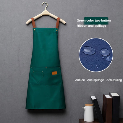 Customized Embroidery Brand Logo Waterproof Signature  Kitchen Aprons Home Chef Baking Clothes With Pockets Adult Bib Waist Bag