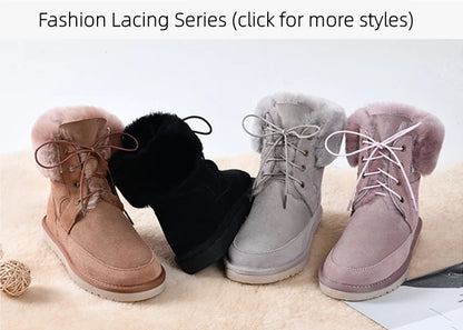 Snow Boots Women Waterproof Australia Winter Warm Shoes Non-slip Rubber Sole 100% Genuine Cowhide Leather Big Size Wholesale