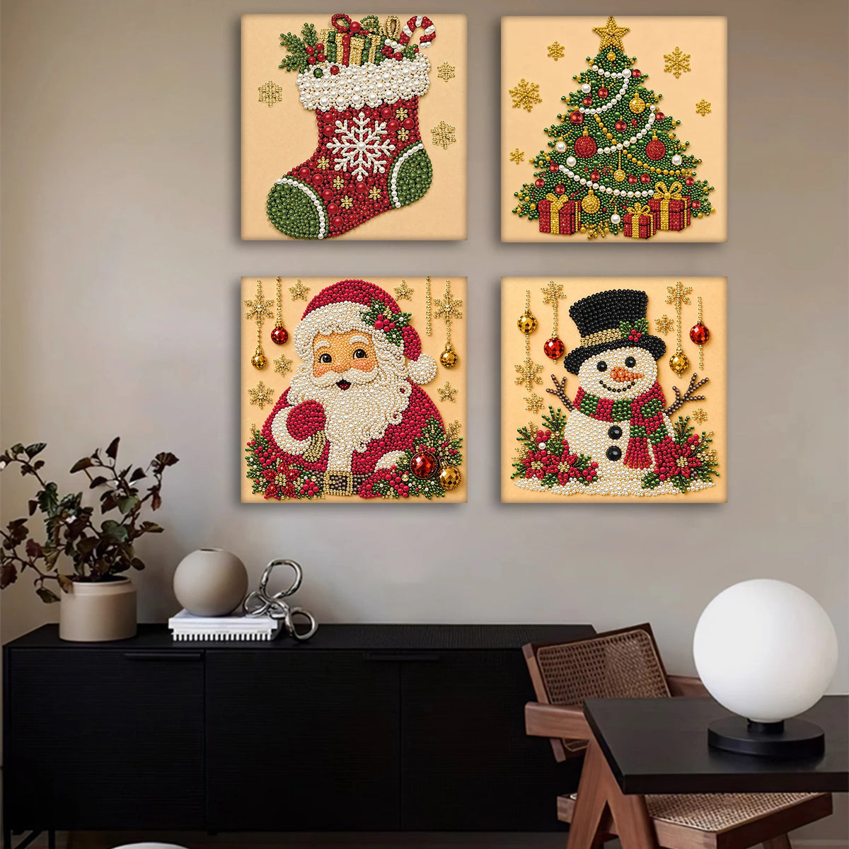 Christmas Decor DIY Santa Claus Snowman 3D Pearl Painting Diamond Art Kits for Beginners 20*20CM for Home Wall Decoration Gift