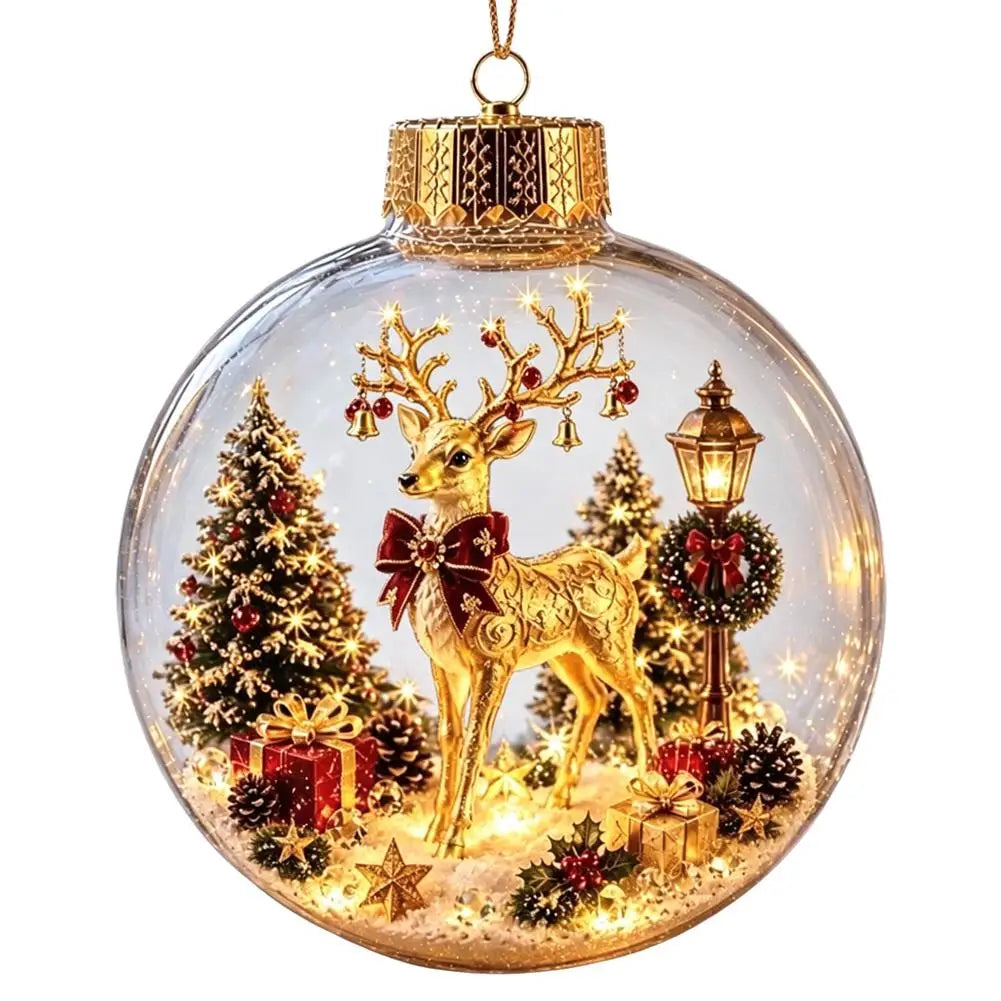 Christmas Story Decorations With Lights Creative Nutcracker Reindeer Snowman Glowing Christmas Tree Decor Pendant Crystal ball