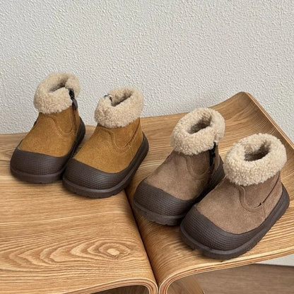 Soft Leather Children's Snow Boots for Baby Toddler Warm Fleece Lined Winter Outdoor Footwear Toddler Boots for Little Kids