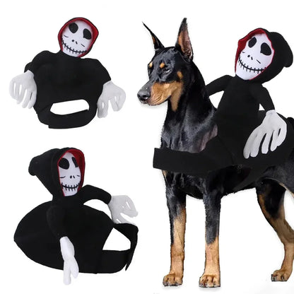 Halloween Pet Dog Costume Skeleton Reaper Rider Style Dog Cosplay Clothes Funny Riding Outfit Medium Large Dogs Party Dress‑up