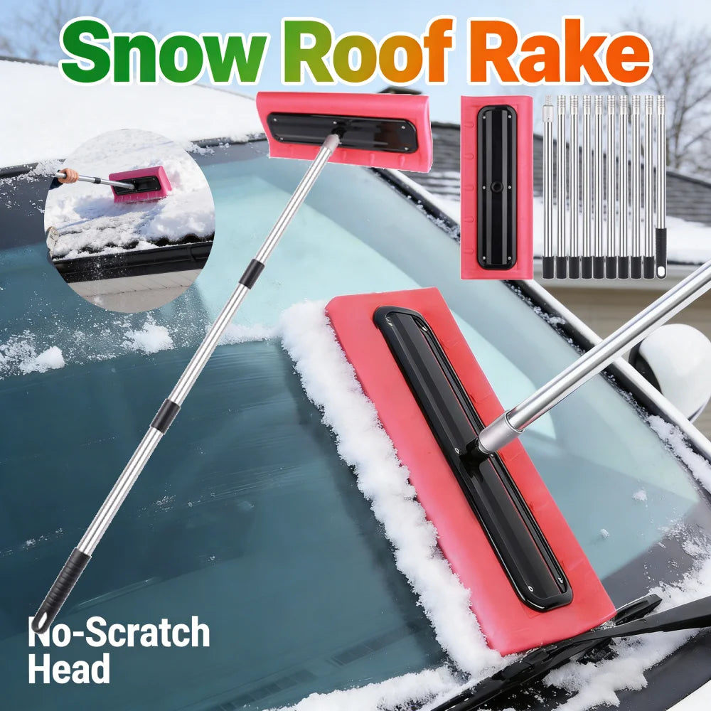2-4m Snow Roof Rake with No-Scratch Head Foam Snow Broom Winter Snows Removal Tool Time Saving For Windshields Solar Panels
