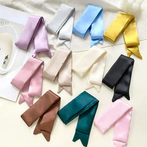 4.5x100cm Long Skinny Hair Scarf Women Imitation Silk Satin Headband Cute Neckerchief Solid Colors Ladies Fashion Bag Scarves