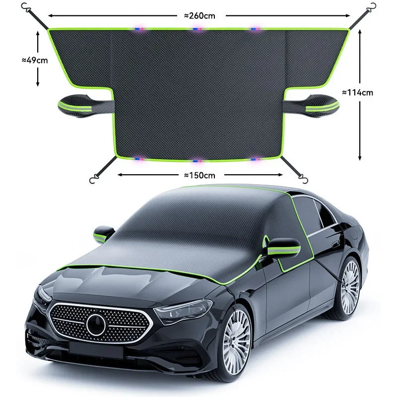 Magnetic Oxford Snow Cover, Thick Frost Guard for All Cars, Easy Install, Durable Winter Ice Protection for Windshield.