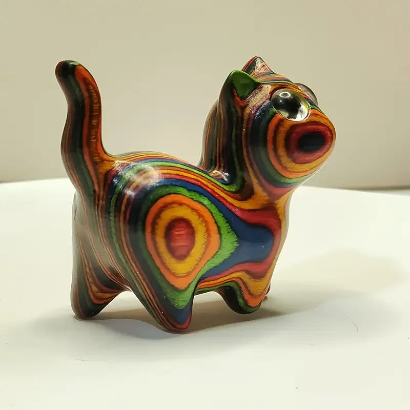 1 painted wooden kitten Creative wooden sculpture small cat home festival entrance decoration small statue ornaments