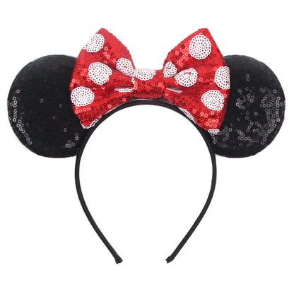 New Christmas Halloween Mouse Ears Headband Cartoon Sequin Bows Headband Birthday Party Princess Cosplay Costume For Women Adult