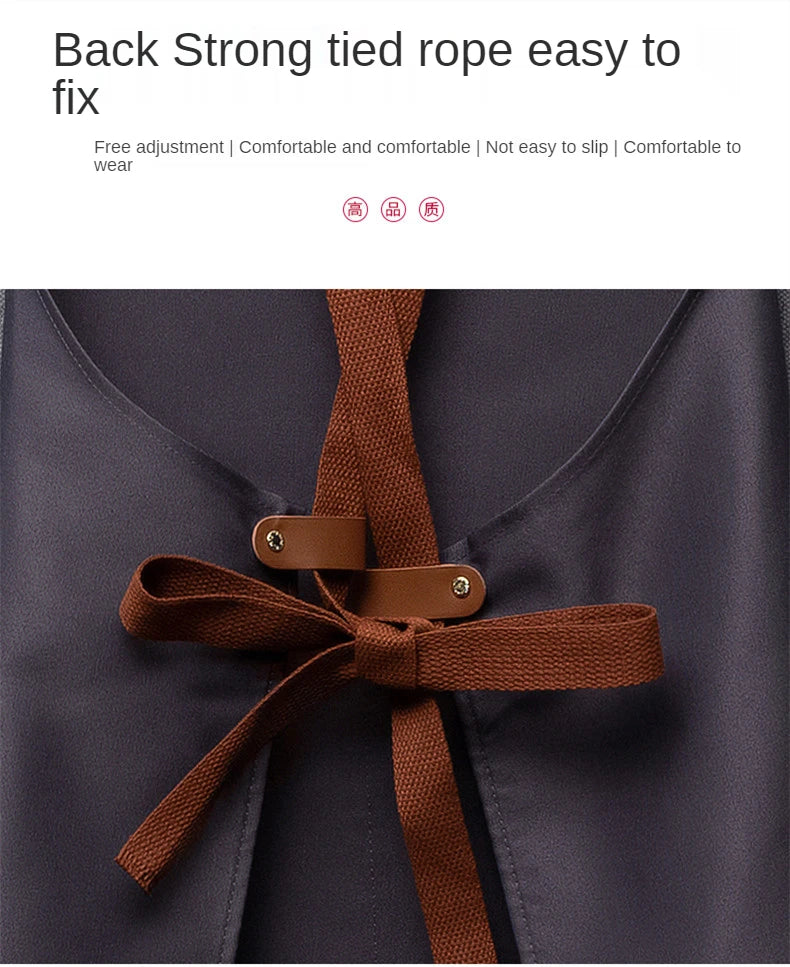 Customized Embroidery Brand Logo Waterproof Signature  Kitchen Aprons Home Chef Baking Clothes With Pockets Adult Bib Waist Bag