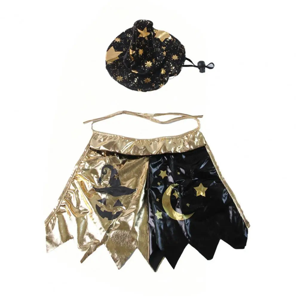 Halloween Pet Cat Witch Costume Black Cape Wizard Hat Moon Star Cloak for Small Medium Dogs Party Cosplay