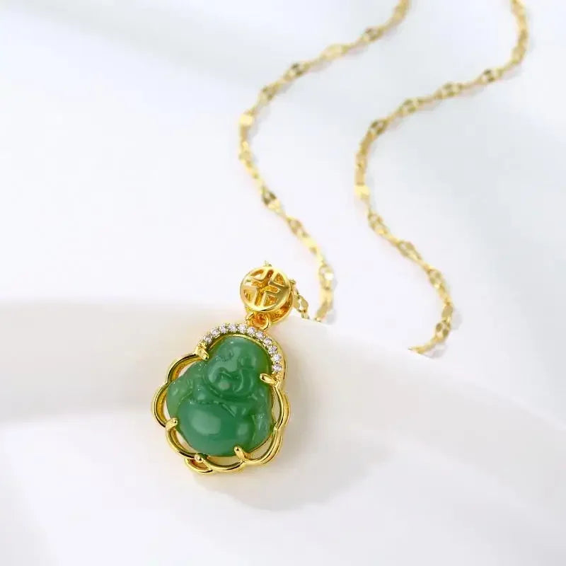 Can Open Bronze Mirror Box Pendant Women\'s Charm Retro Necklace Exquisite Handicrafts Oval Imitation Jade Jewelry Birthday Gift