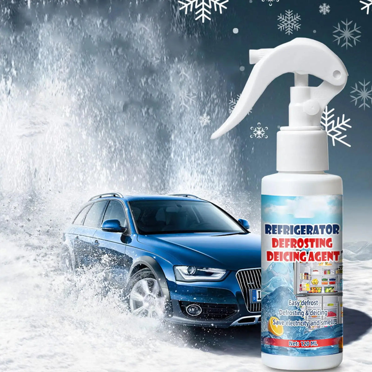 Multi-Functional Snow Ice Removal Spray, Quick Thawing, Instant Frost Removal, Long-Lasting Anti-Ice, for Car Windshield, Fridge
