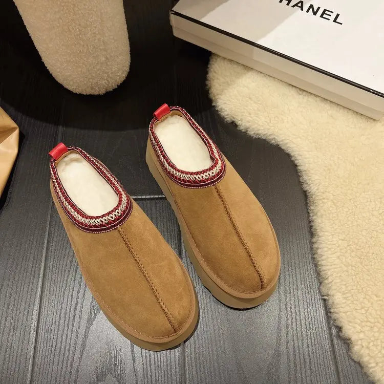 Snow Boots for Women 2024 Winter New Cashmere Warm Platform Without Heel-covered Hair Half Slipper Cotton Shoes for Women Q426