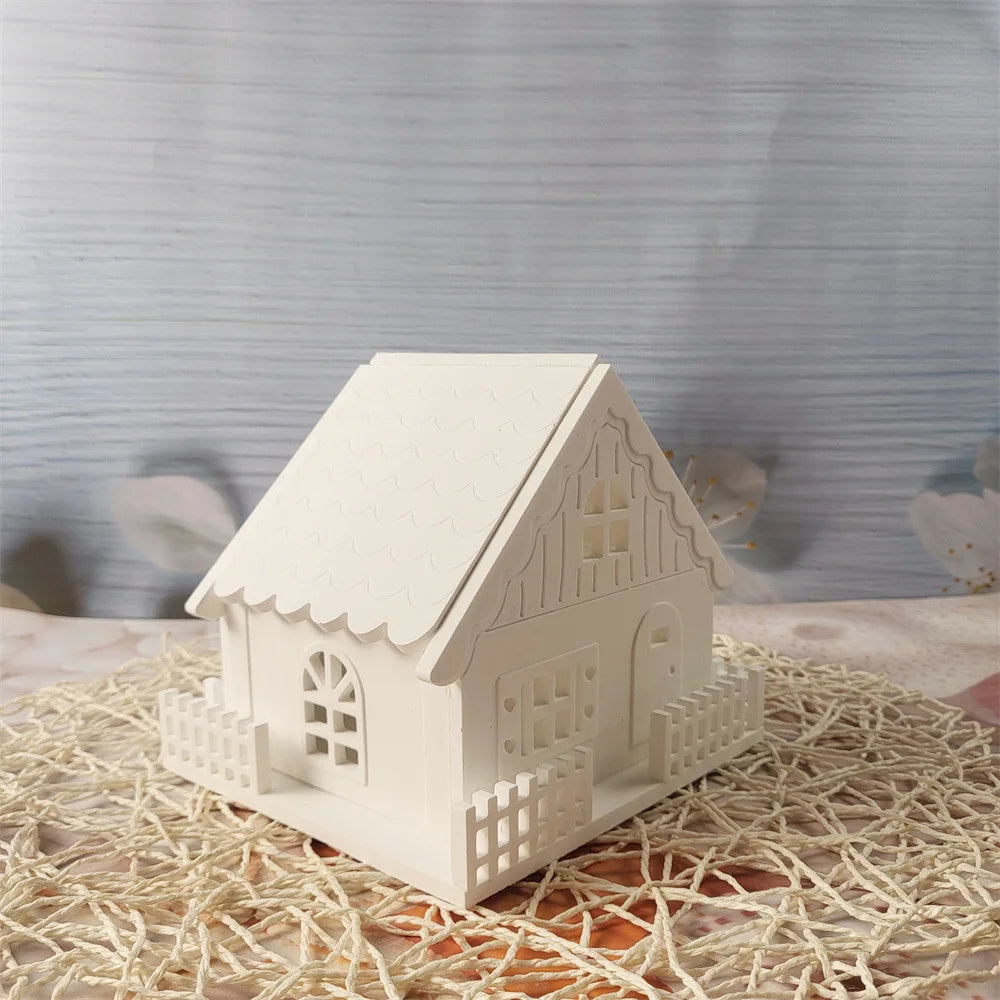 Snow House Fence Figurine Mold – DIY Silicone Cement/Gypsum Mould for Christmas Decor, Resin Craft, Holiday Ornament, Garden Art