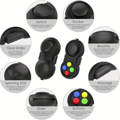 Fidget Pad with 8 Fidget Functions, Fidget Controller Stress Reducer, Toy Cube Relieves Stress and Anxiety