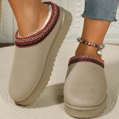 Snow Boots Women Winter New Cashmere Warm Thick Soles Without Heel-covered Hair Half Slipper Cotton Shoes Cashmere Warm Boots
