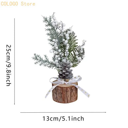 Desk Christmas Tree Ornament with Wood-Look Base for Winter Rooms D0LD