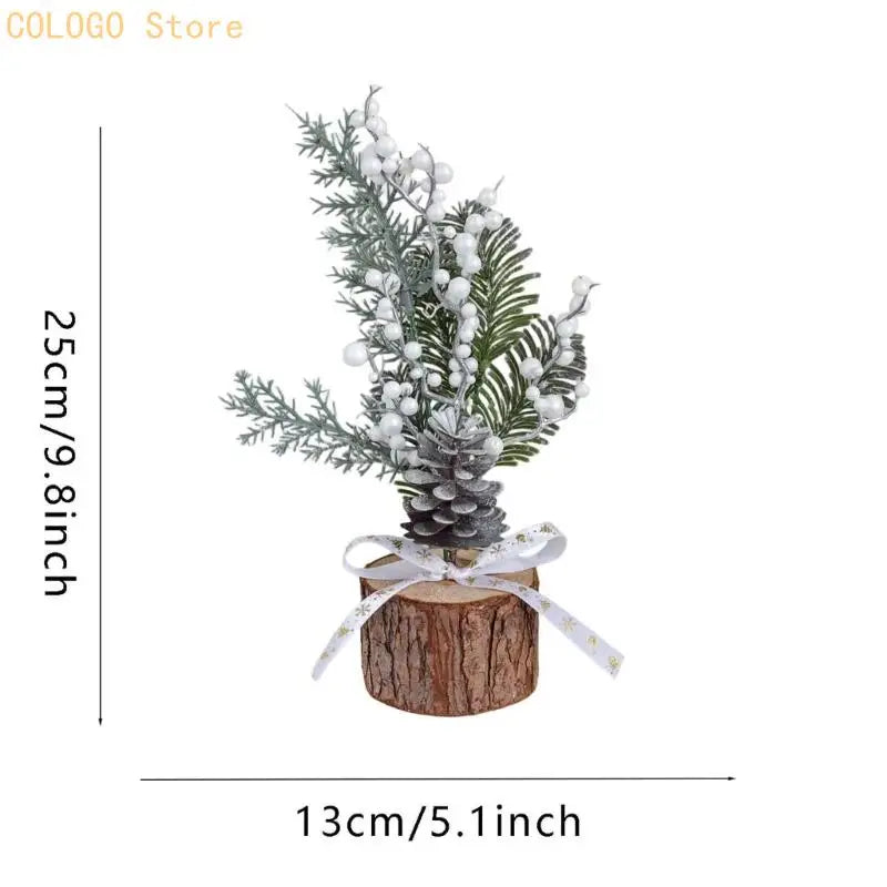 Desk Christmas Tree Ornament with Wood-Look Base for Winter Rooms D0LD