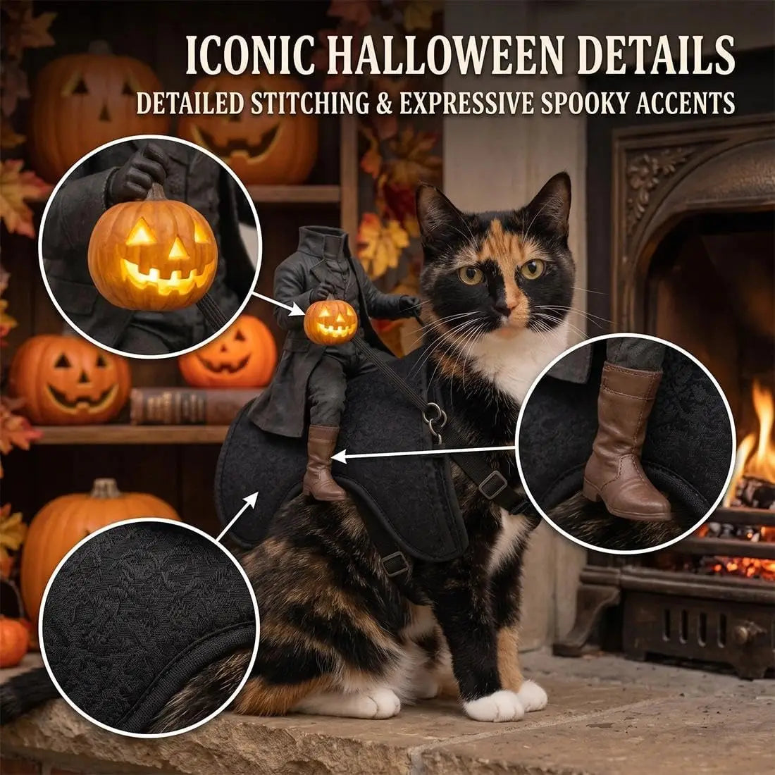 Halloween Party Pet Headless Horseman Pet Costume Spooky 3D Horse Riding Illusion Realistic Dark Rider Cosplay Outfit for Photos