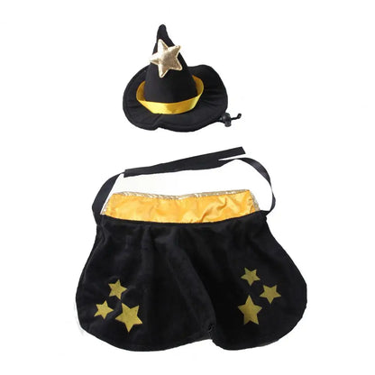 Halloween Pet Cat Witch Costume Black Cape Wizard Hat Moon Star Cloak for Small Medium Dogs Party Cosplay