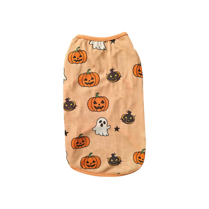 Halloween Pet Costume Funny Pumpkin and Bat Print Outfit for Small Dogs Pet Sleeveless Vest Pet Clothes Halloween Pet Vests