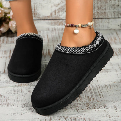 Snow Boots Women Winter New Cashmere Warm Thick Soles Without Heel-covered Hair Half Slipper Cotton Shoes Cashmere Warm Boots