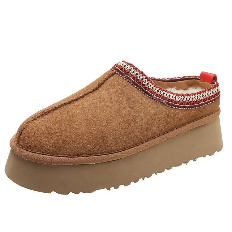 Snow Boots for Women 2024 Winter New Cashmere Warm Platform Without Heel-covered Hair Half Slipper Cotton Shoes for Women Q426