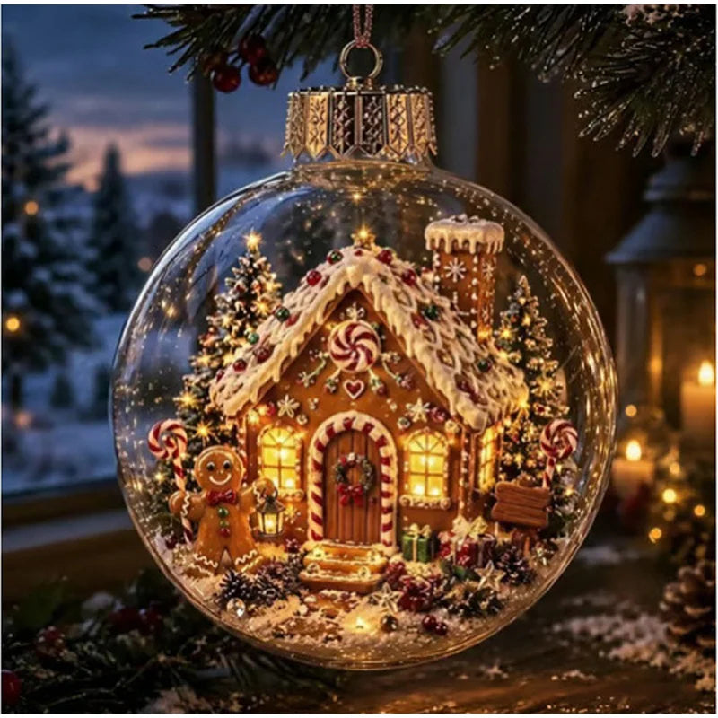 10CM Clear Christmas Ornament Ball Glowing Decor Holiday Scene Christmas Tree Hanging Toy Winter Diorama Bauble for Window Xmas