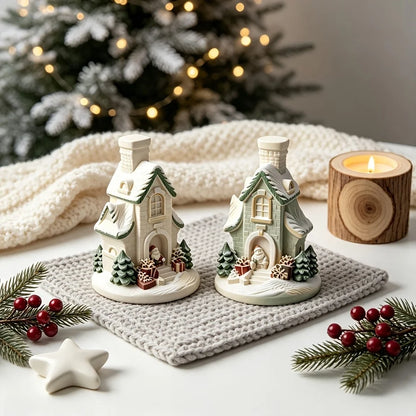 Snow house mold, suitable for resin, silicone mini Christmas house with chimney and pine tree,   fairy tale window decorations,