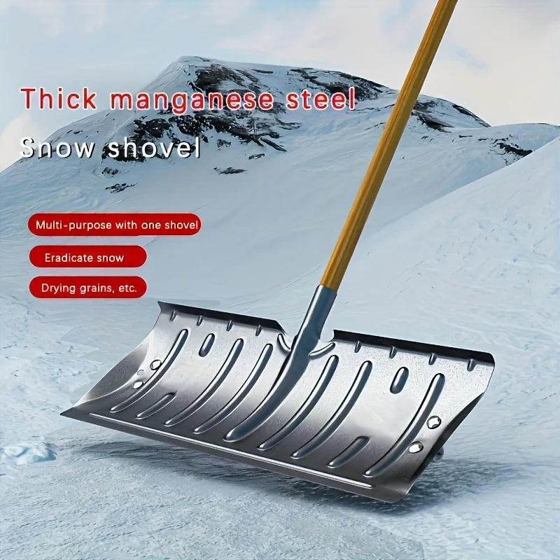 1 piece of snow shovel made of metal,more efficient snow removal, solid and durable, with bottom wheels to save effort