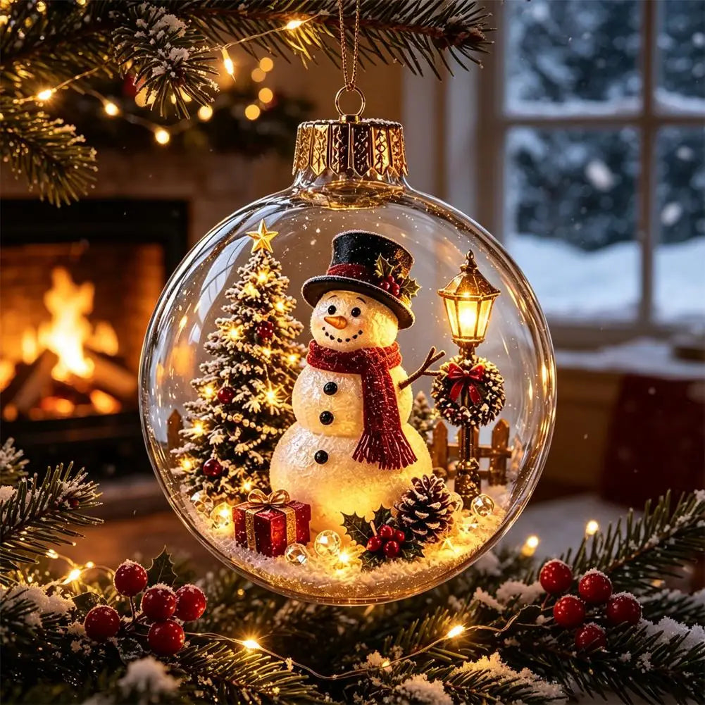 Christmas Story Decorations With Lights Creative Nutcracker Reindeer Snowman Glowing Christmas Tree Decor Pendant Crystal ball