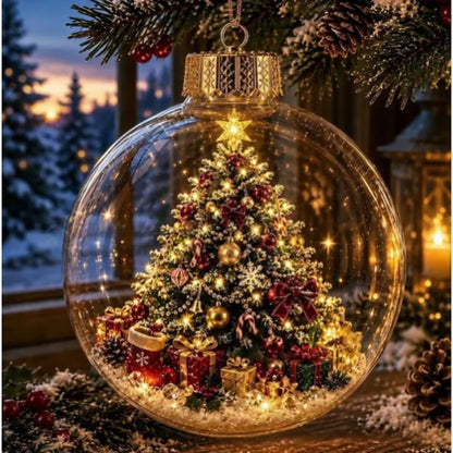 10CM Clear Christmas Ornament Ball Glowing Decor Holiday Scene Christmas Tree Hanging Toy Winter Diorama Bauble for Window Xmas