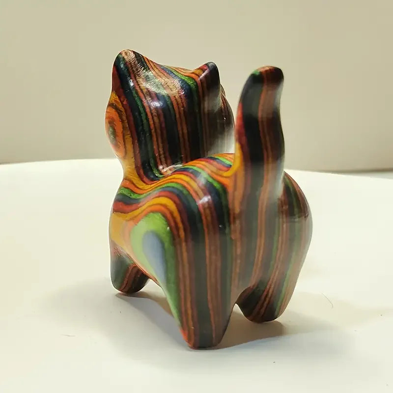 1 painted wooden kitten Creative wooden sculpture small cat home festival entrance decoration small statue ornaments