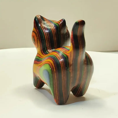 1 painted wooden kitten Creative wooden sculpture small cat home festival entrance decoration small statue ornaments