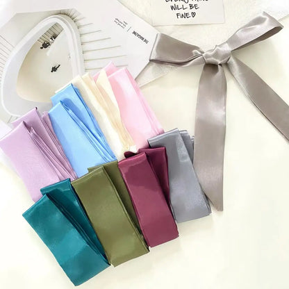 4.5x100cm Long Skinny Hair Scarf Women Imitation Silk Satin Headband Cute Neckerchief Solid Colors Ladies Fashion Bag Scarves