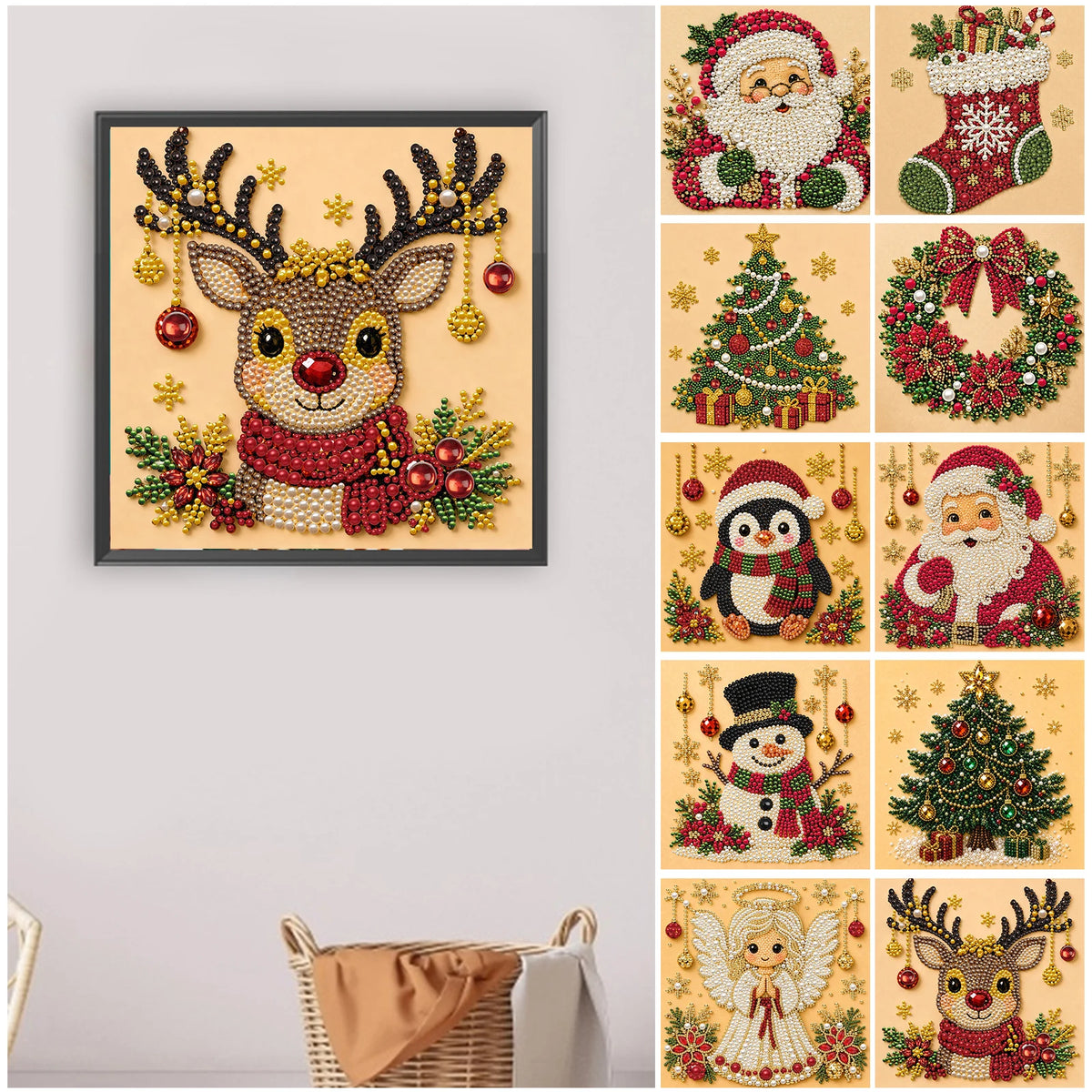 Christmas Decor DIY Santa Claus Snowman 3D Pearl Painting Diamond Art Kits for Beginners 20*20CM for Home Wall Decoration Gift