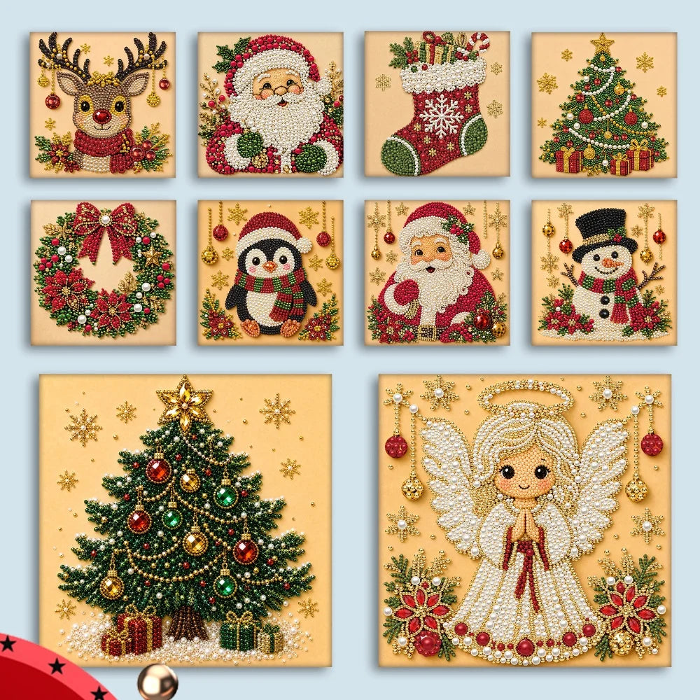 Christmas Decor DIY Santa Claus Snowman 3D Pearl Painting Diamond Art Kits for Beginners 20*20CM for Home Wall Decoration Gift