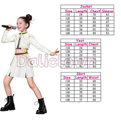 Kids Anime Cosplay Girl Costume Group Idol Singer Performance Show Black Golden Costume Child Halloween Party Clolthes Outfit